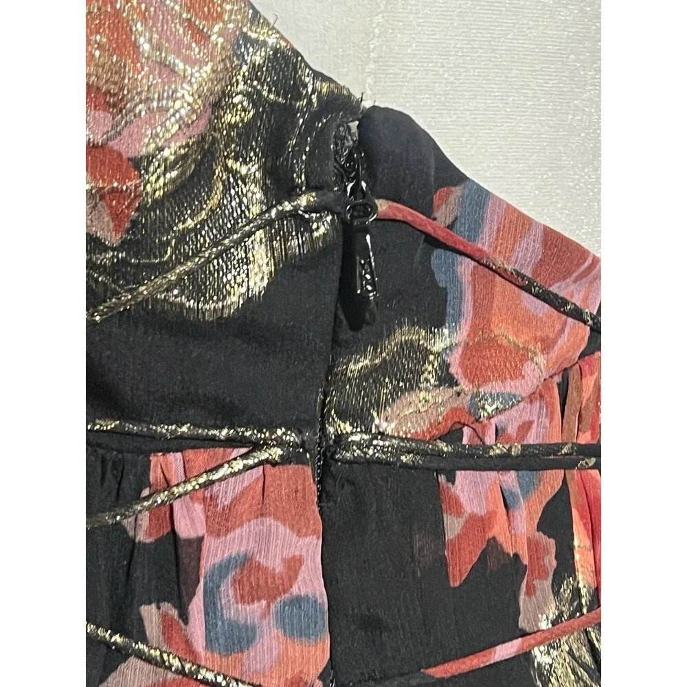 Free People Dress Woman's S Shadows Maxi Black Gold Floral Print Cocktail Zip